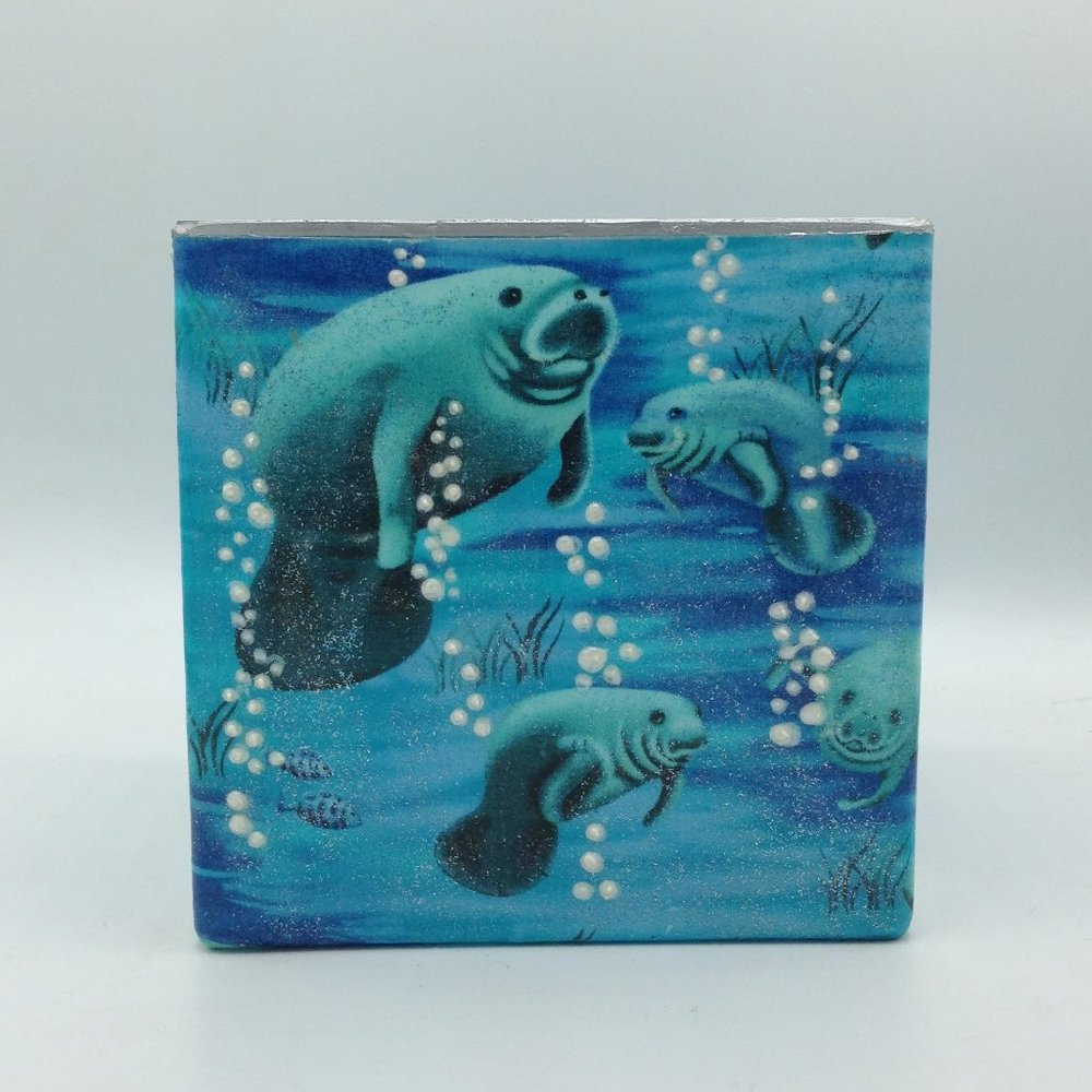 Manatee with Bubbles on a 6" Square